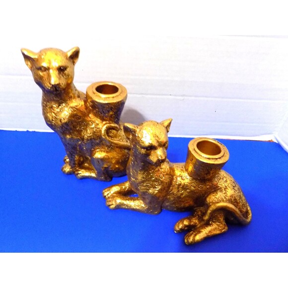 NEW Cheetah Leopard Taper Candle Holder Statue Figurine Wild Animal Cat Decor - Picture 7 of 7